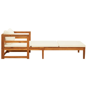 Galleria Design Sun Lounger with Cream White Cushions Solid Acacia Wood