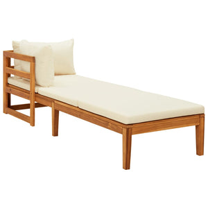 Galleria Design Sun Lounger with 1 Armrest Cream White Solid Acacia Wood