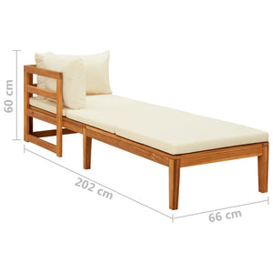 Galleria Design Sun Lounger with 1 Armrest Cream White Solid Acacia Wood