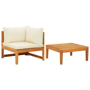 Galleria Design 2 Piece Garden Lounge Set with Cream White Cushions Acacia Wood