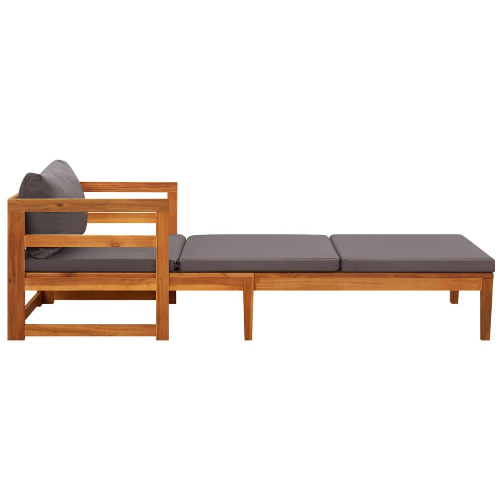 Galleria Design Sun Lounger with Dark Grey Cushions Solid Acacia Wood