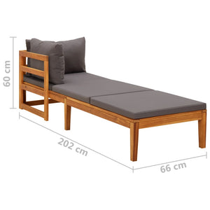 Galleria Design Sun Lounger with 1 Armrest Dark Grey Solid Acacia Wood