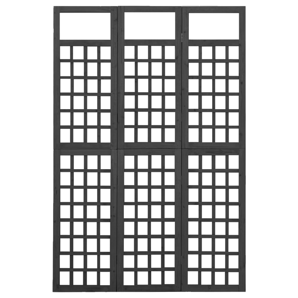 Galleria Design 3-Panel Room Divider/Trellis Solid Fir Wood Black 121x180 cm