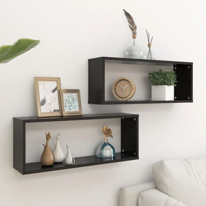 Galleria Design Wall Cube Shelf 2 pcs Black 60x15x23 cm Engineered Wood