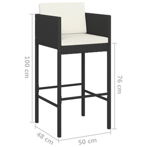 Galleria Design Bar Stools 2 pcs with Cushions Black Poly Rattan