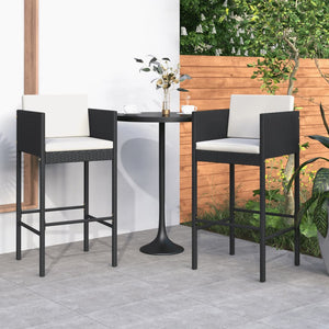 Galleria Design Bar Stools 2 pcs with Cushions Black Poly Rattan