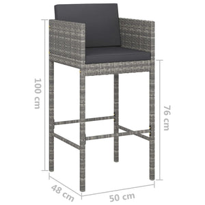 Galleria Design Bar Stools 2 pcs with Cushions Grey Poly Rattan