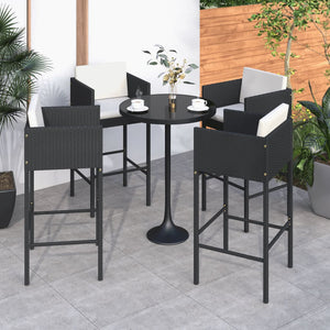 Galleria Design Bar Stools 4 pcs with Cushions Black Poly Rattan