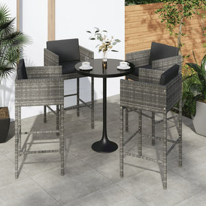 Galleria Design Bar Stools 4 pcs with Cushions Grey Poly Rattan