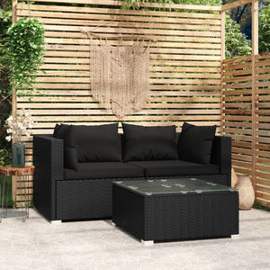 Galleria Design 4 Piece Garden Lounge Set with Cushions Black Poly Rattan