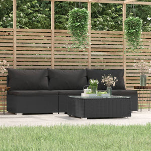 Galleria Design 4 Piece Garden Lounge Set with Cushions Black Poly Rattan