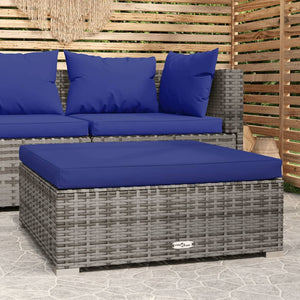 Galleria Design Garden Footrest with Cushion Grey 70x70x30 cm Poly Rattan