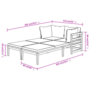 Galleria Design Sun Loungers with Cream White Cushions 2 pcs Acacia Wood