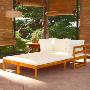 Galleria Design Sun Loungers with Cream White Cushions 2 pcs Acacia Wood