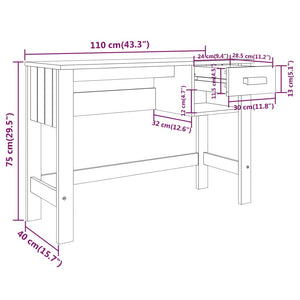 Galleria Design Desk HAMAR White 110x40x75 cm Solid Wood Pine