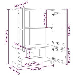 Galleria Design Wardrobe HAMAR White 99x45x137 cm Solid Wood Pine