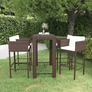 Galleria Design 5 Piece Garden Bar Set with Cushions Poly Rattan Brown