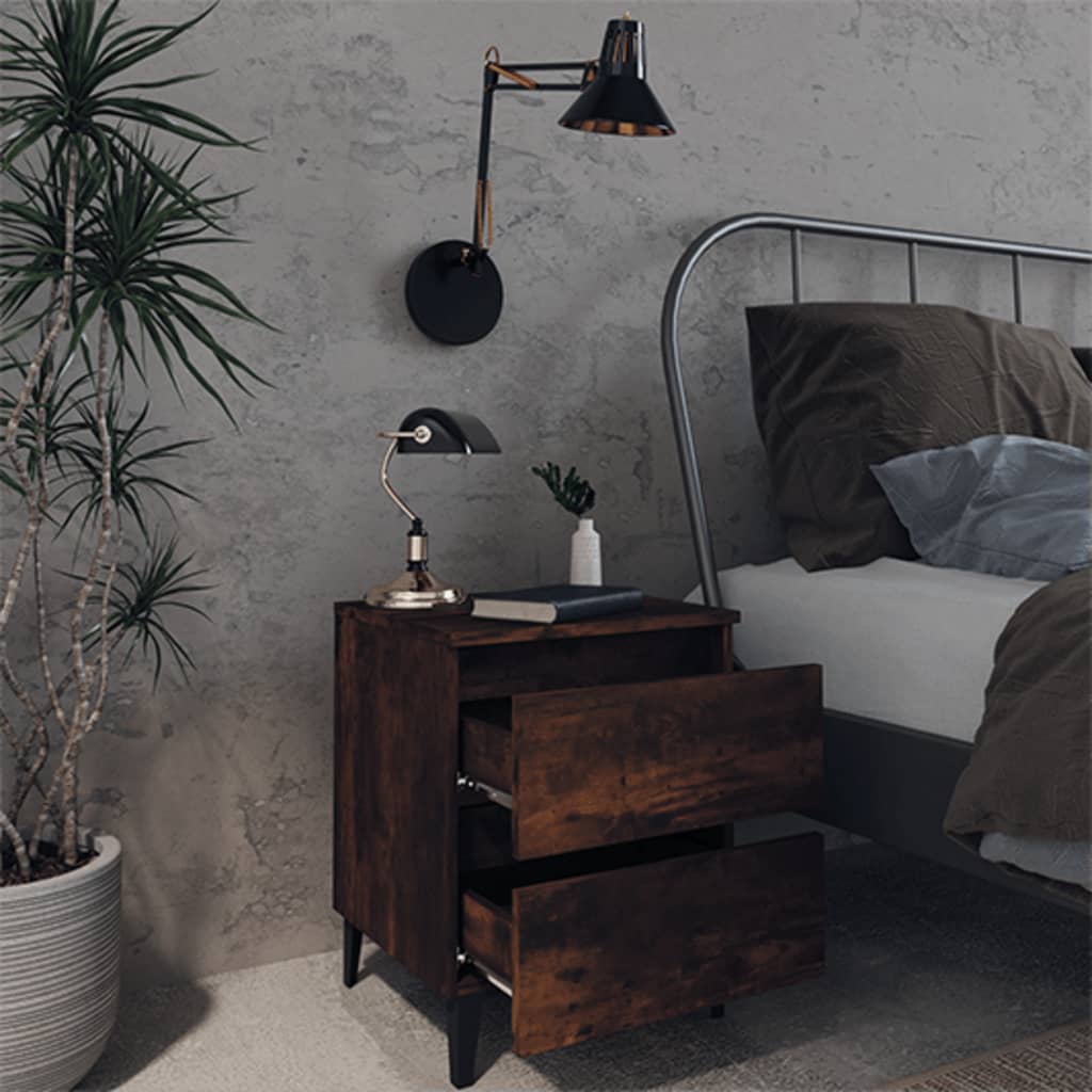 Galleria Design Bed Cabinet with Metal Legs Smoked Oak 40x35x50 cm