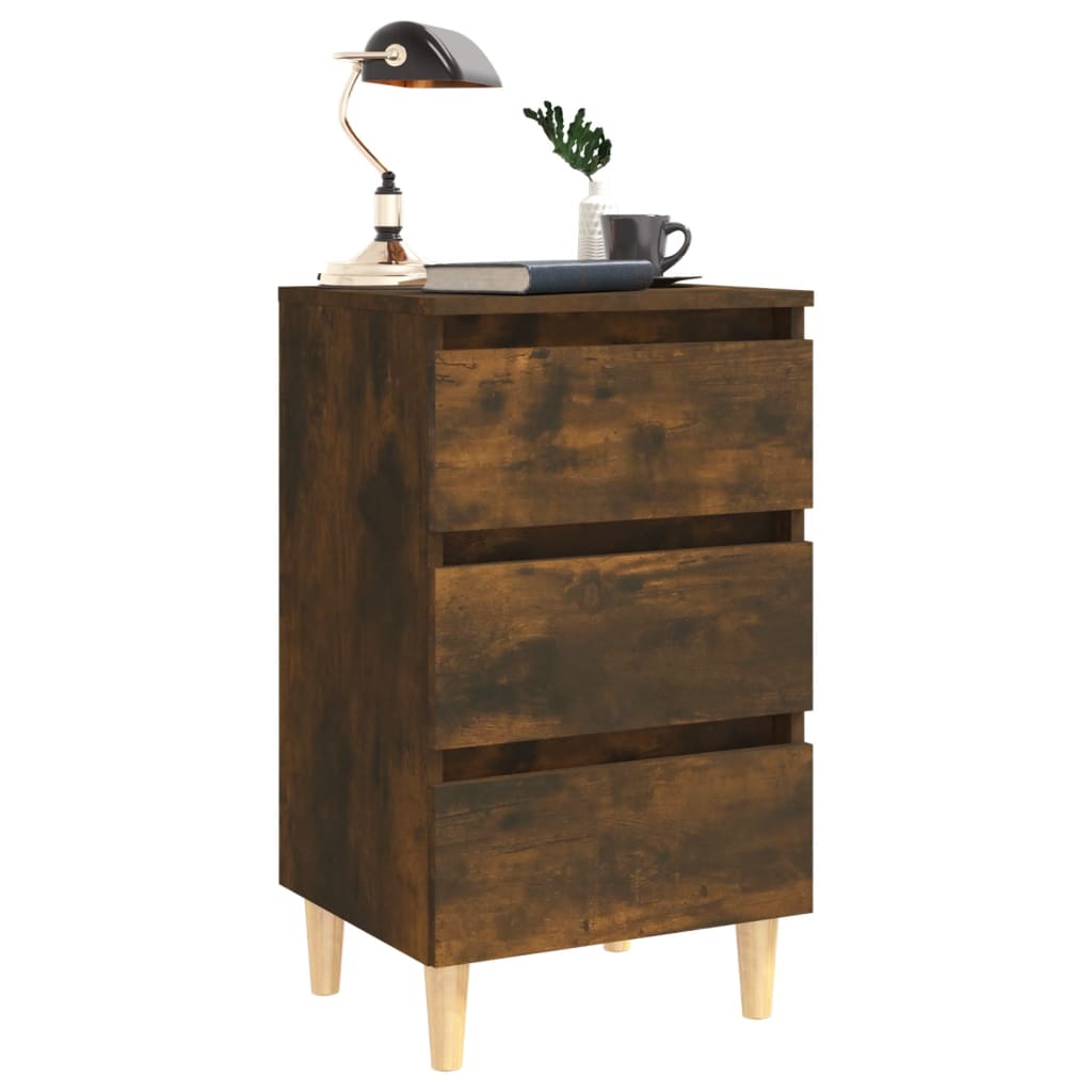 Galleria Design Bed Cabinet with Solid Wood Legs Smoked Oak 40x35x69 cm