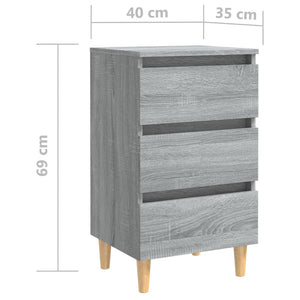 Galleria Design Bed Cabinet with Solid Wood Legs Grey Sonoma 40x35x69 cm