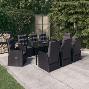 Galleria Design 9 Piece Garden Dining Set with Cushions Black