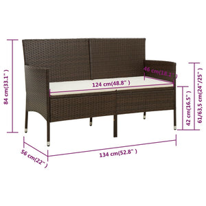 Galleria Design 3-Seater Garden Sofa with Cushion Brown Poly Rattan