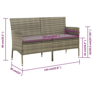 Galleria Design 3-Seater Garden Sofa with Cushion Grey Poly Rattan