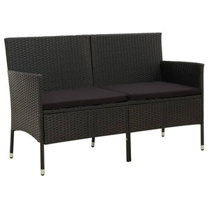 Galleria Design 3-Seater Garden Sofa with Cushion Black Poly Rattan