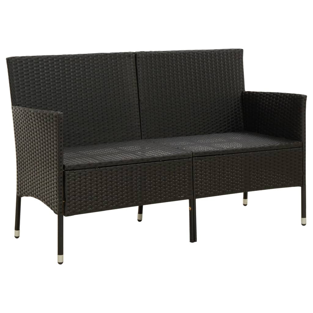 Galleria Design 3-Seater Garden Sofa with Cushion Black Poly Rattan