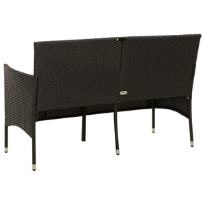 Galleria Design 3-Seater Garden Sofa with Cushion Black Poly Rattan