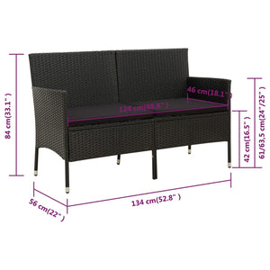 Galleria Design 3-Seater Garden Sofa with Cushion Black Poly Rattan