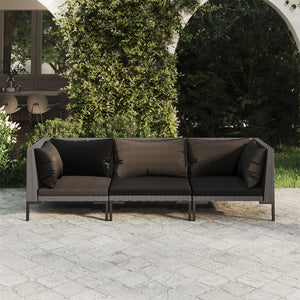 Galleria Design 3 Piece Garden Lounge Set with Cushions Poly Rattan Dark Grey