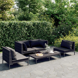 Galleria Design 5 Piece Garden Lounge Set with Cushions Poly Rattan Dark Grey