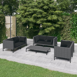 Galleria Design 7 Piece Garden Lounge Set with Cushions Poly Rattan Dark Grey