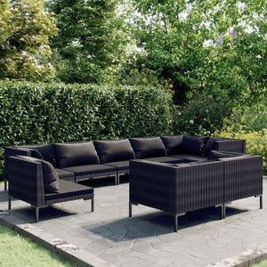 Galleria Design 9 Piece Garden Lounge Set with Cushions Round Rattan Dark Grey