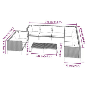 Galleria Design 10 Piece Garden Lounge Set with Cushions Poly Rattan Dark Grey