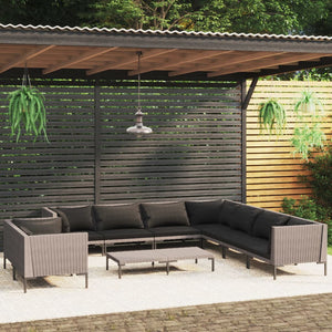 Galleria Design 10 Piece Garden Lounge Set with Cushions Poly Rattan Dark Grey