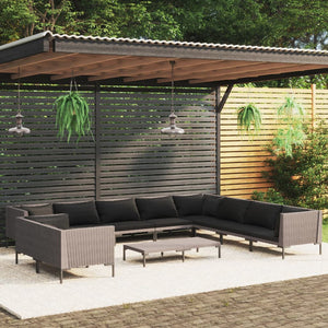 Galleria Design 11 Piece Garden Lounge Set with Cushions Poly Rattan Dark Grey