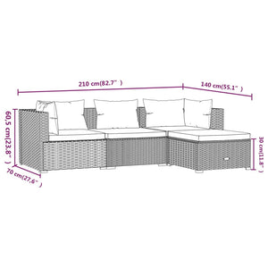 Galleria Design 4 Piece Garden Lounge Set with Cushions Poly Rattan Grey