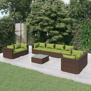 Galleria Design 9 Piece Garden Lounge Set with Cushions Poly Rattan Brown