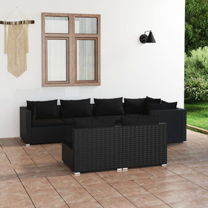 Galleria Design 7 Piece Garden Lounge Set with Cushions Black Poly Rattan