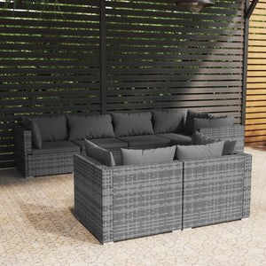 Galleria Design 7 Piece Garden Lounge Set with Cushions Grey Poly Rattan