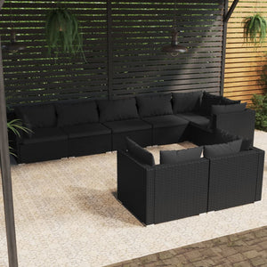 Galleria Design 8 Piece Garden Lounge Set with Cushions Black Poly Rattan