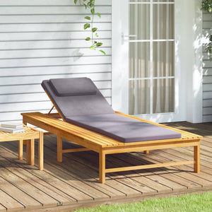 Galleria Design Sun Lounger with Cream White Cushion and Pillow Solid Wood Acacia