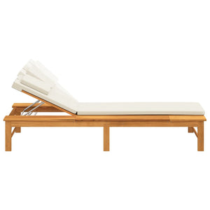 Galleria Design Sun Lounger with Cream White Cushion and Pillow Solid Wood Acacia