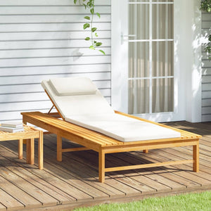 Galleria Design Sun Lounger with Cream White Cushion and Pillow Solid Wood Acacia