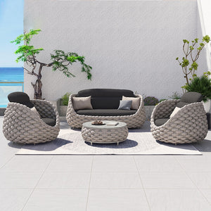 4-person outdoor furniture aluminum wicker - hemp rope  sofa leisure set with cushions