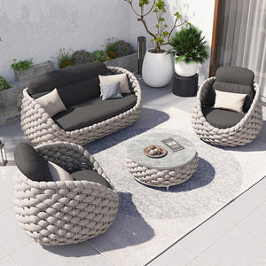 4-person outdoor furniture aluminum wicker - hemp rope  sofa leisure set with cushions