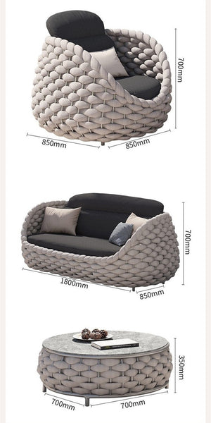 4-person outdoor furniture aluminum wicker - hemp rope  sofa leisure set with cushions