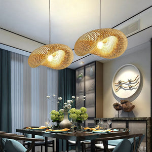 Sustainable Bamboo Weaving Chandelier Lamp 40/80cm Hanging LED Ceiling Light Pendant Lamp